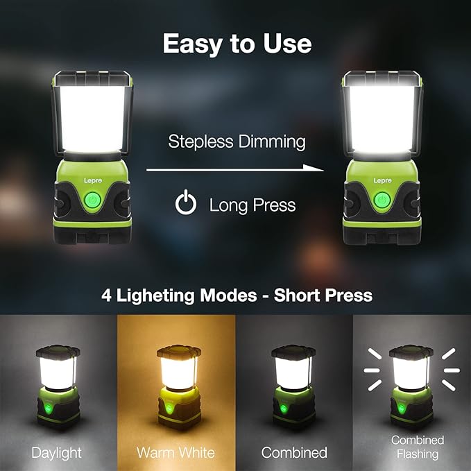Lepro 1300LM LED Camping Lantern Rechargeable, 4 Light Modes, 3600mAh Power Bank, IPX4 Waterproof