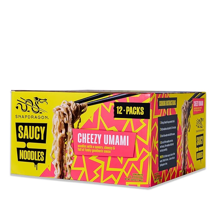 Snapdragon Saucy Instant Noodles with Cheezy Umami, Savory Slurpable Sauce - Quick Meal, Snack, and