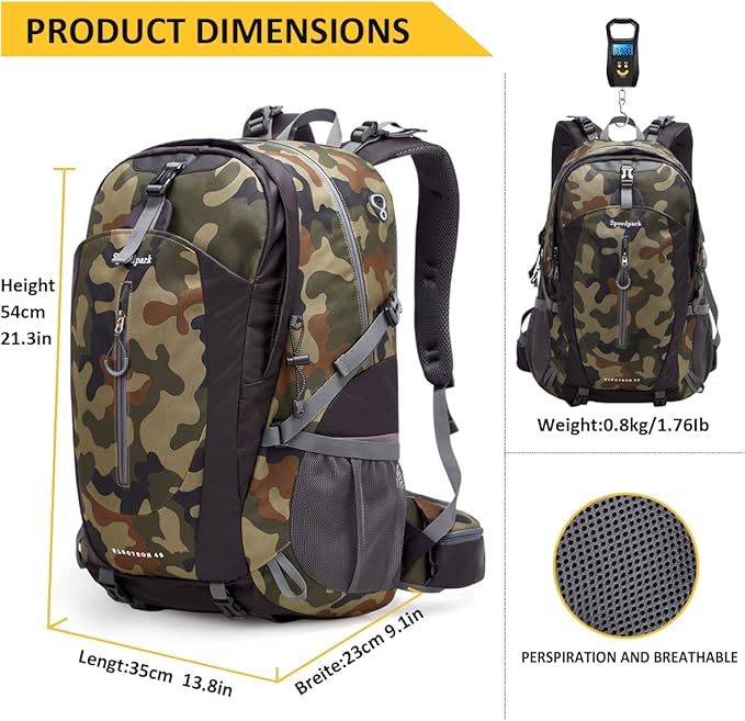 SPEEDPARK Hiking Backpack 40L Waterproof Hiking Daypack with Rain Cover, Outdoor Trekking Travel