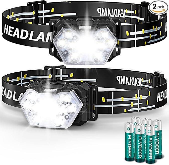 2000 Lumen 9 LED Headlamp 2 Pack, Ultra Bright Head Lamp with 6 Modes, IPX5 Waterproof Head Light