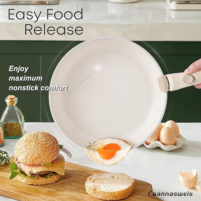 Caannasweis Detachable Nonstick Cookware Set - Stackable Induction Pots and Pans With Removable