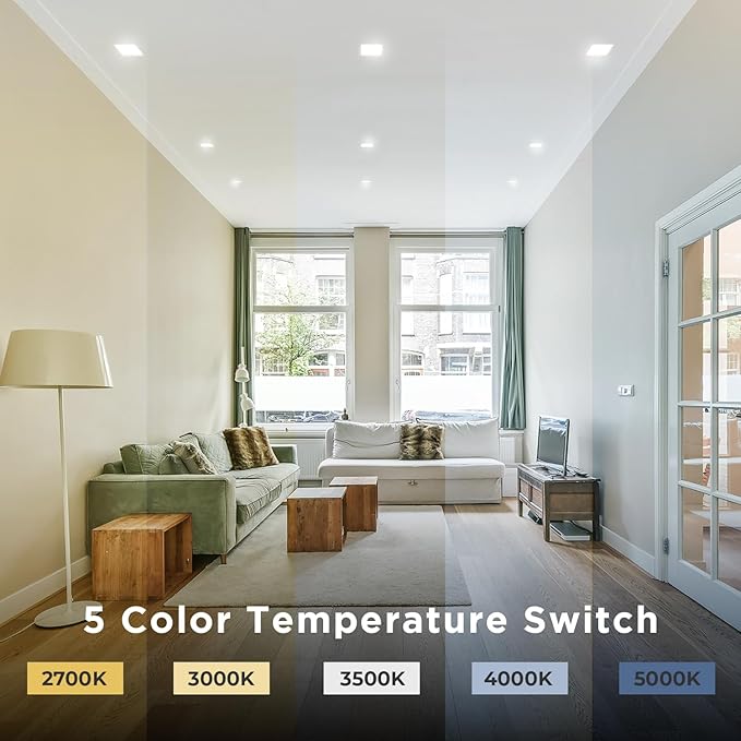 2-Inch LED Square Downlight Luminaire. Recessed Ceiling Light Fixture, 15-Watt, CCT 5 Color