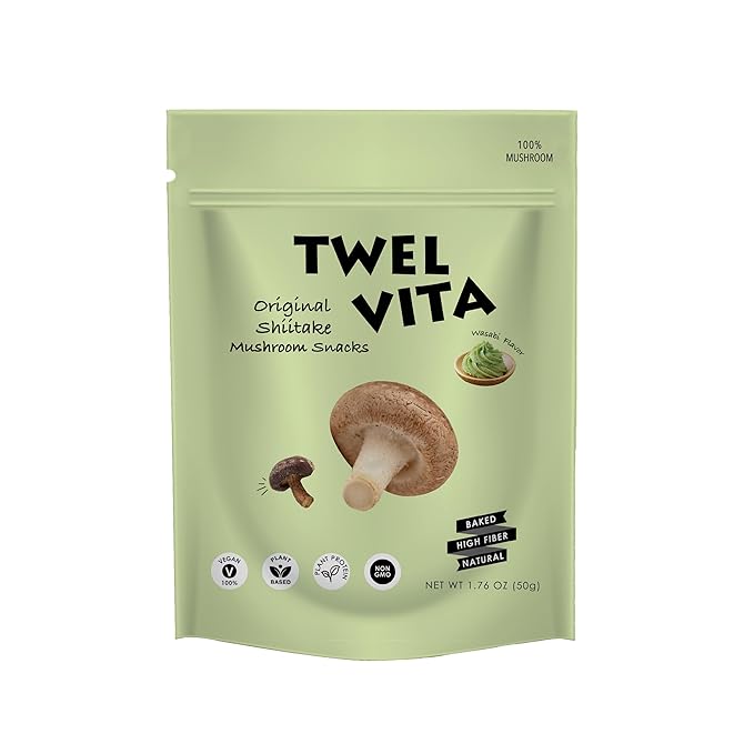 TwelVita Natural Baked Wasabi Shiitake Mushroom Crisps, Vegan Snacks, Clean Label, Non-GMO