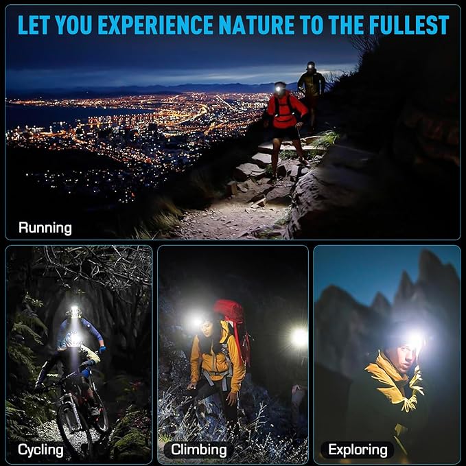 AMAKER LED Headlamp Rechargeable, 9000mAh Long Battery Head Lamp with 5 Modes, IPX7 Waterproof USB