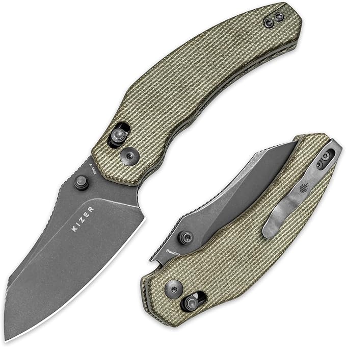 Kizer Bulldog Pocket Knife, 3 In Nitro V Blade Folding Knife Micarta Handle Camping Hunting Knife