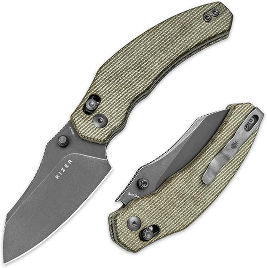 Kizer Bulldog Pocket Knife, 3 In Nitro V Blade Folding Knife Micarta Handle Camping Hunting Knife