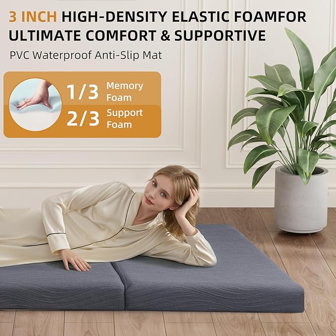 Memory Foam Camping Mattress Pad, 3 Inch Thick Waterproof Foldable Sofa Bed Floor Mattress