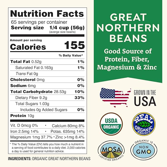 Organic Great Northern Beans 5lb Bulk by Doudlah Farms - Farmed From Regenerative Soil - Tested