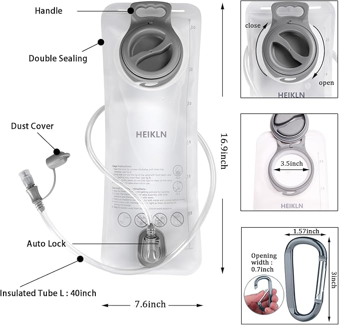 Hydration Bladder 1.5L-2L-3L,Leak Proof Water Reservoir, BPA Free Military Water Storage Bladder