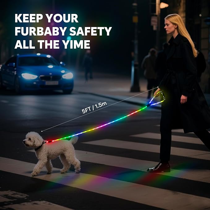 Colaseeme Light Up Dog Leash, LED Pet Leashes USB Rechargeable, Glow Safety Dogs Lights at Night