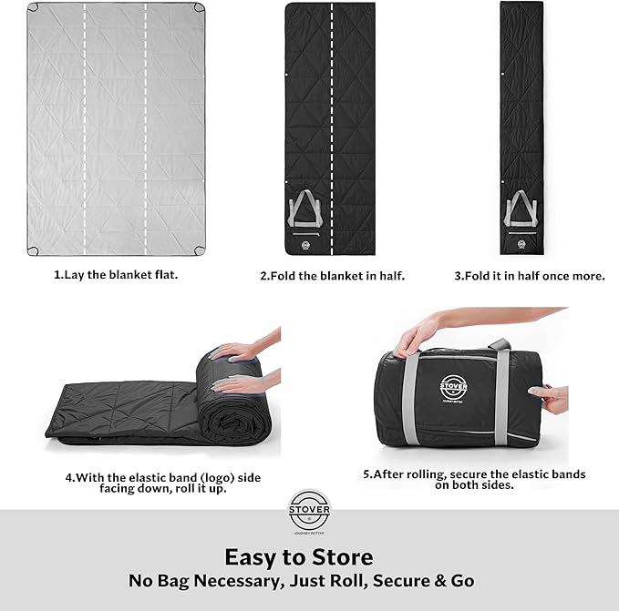STOVER Waterproof Stadium Blanket – Portable Outdoor Camping Blanket for Travel, Picnics, or Sports