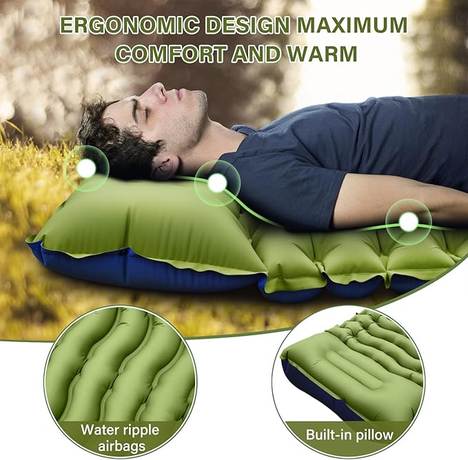 Camping Sleeping Pad, Ultralight Camping Mat with Pillow, Built-in Foot Pump Inflatable Sleeping