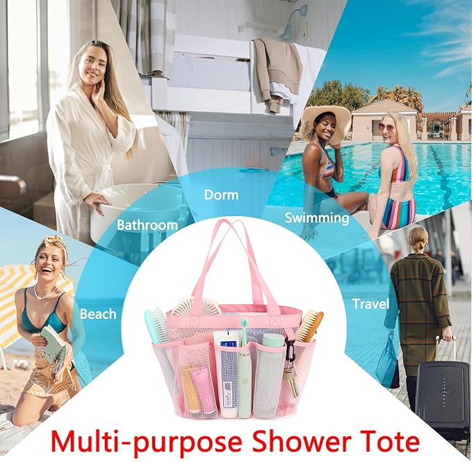 Mesh Shower Caddy Portable for College Dorm Room Essentials, 8-Pocket Large Shower Basket Tote Bag