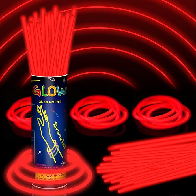 150 Pack 8??Red Glow Sticks Bulk with 150 Connectors Neon Glow In The Dark Party favors Supplies