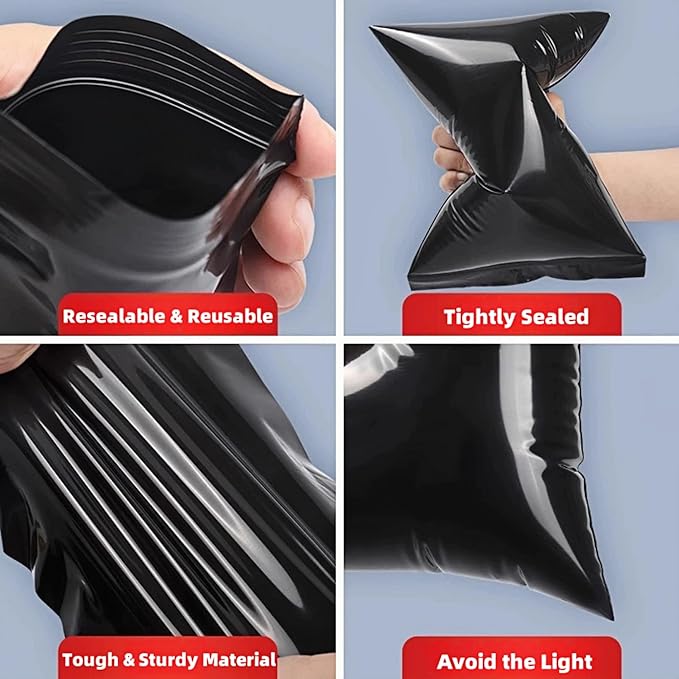 PABCK 100 Pieces Black Reclosable Zip Bags 5.1mil Thickness Poly Plastic Packaging Resealable