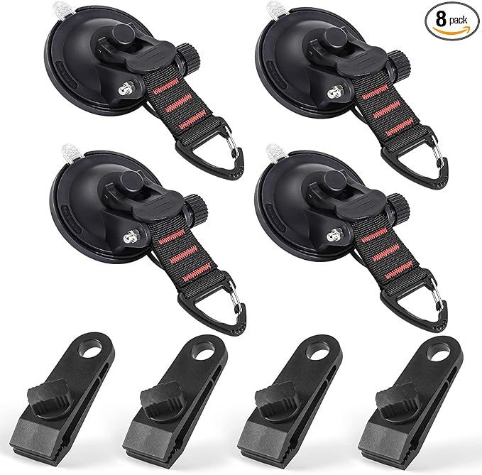 CONBOLA Suction Cups Hooks 8 pcs Car Camping Essentials Heavy Duty Tie Down Suction Cup Camper