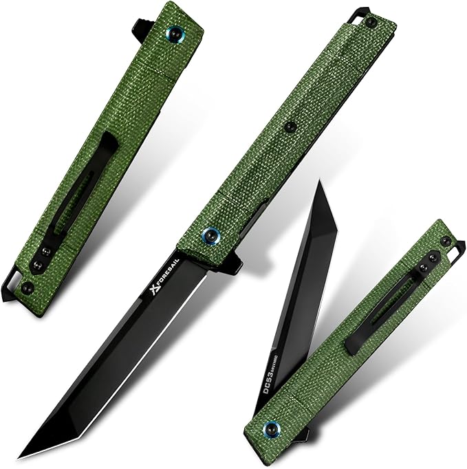 Flipper Pocket Folding Knife,DC53 Steel Blade and G10 Handle. With pocket clip and glass