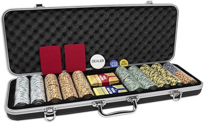 DA VINCI Monte Carlo Poker Club Set of 500 14 Gram 3 Tone Chips with Upgrade Ding Proof Black ABS