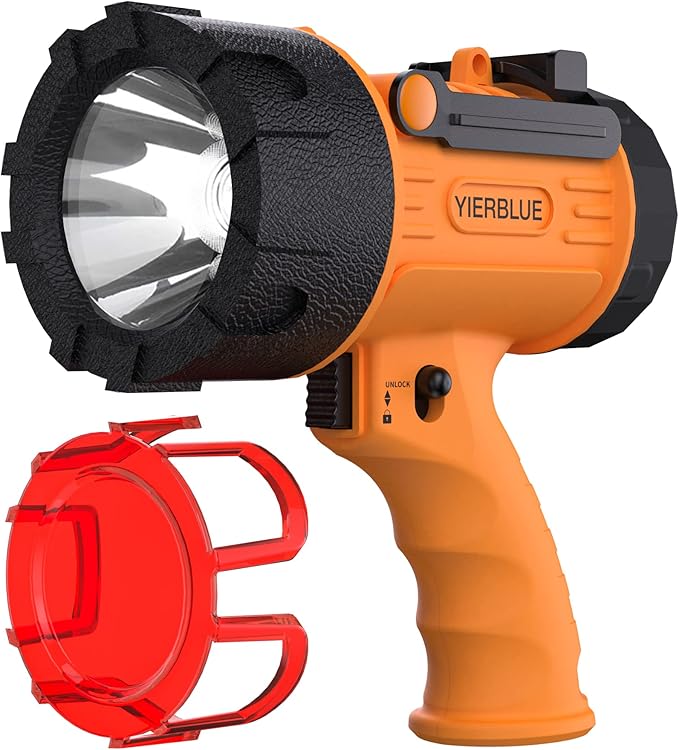 YIERBLUE Rechargeable Spotlight,Handheld Rechargeable Flashlight 200,000 Lumens LED, IP67