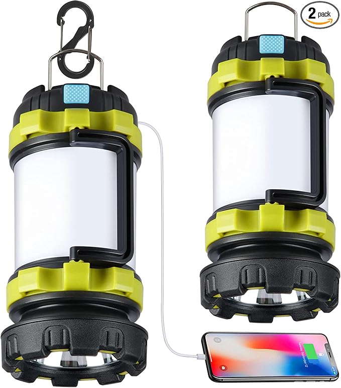 2 Pack Camping Lantern, Outdoor Led Camping Lantern, Rechargeable Flashlights with 1000LM, 6 Modes
