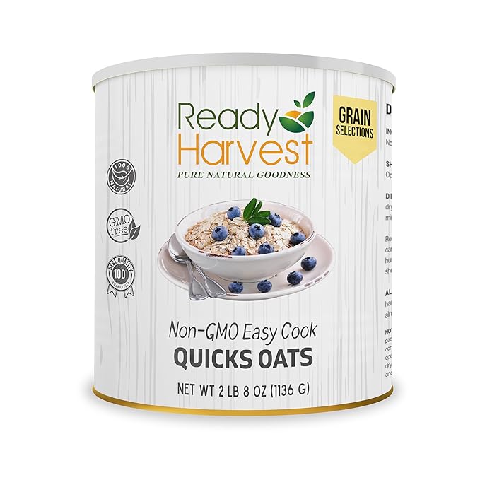 Ready Harvest Dehydrated Rolled Oats Whole Foods for Emergency Food Storage, Camping Supplies, and