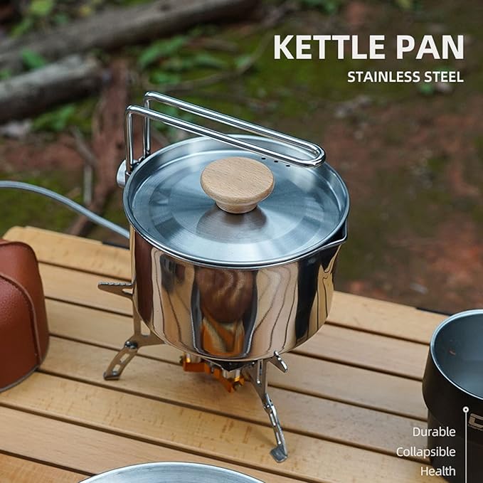 Stainless Steel Camping Kettle, Portable 1L Camping Pot with Removable Handle, Ideal for Outdoor