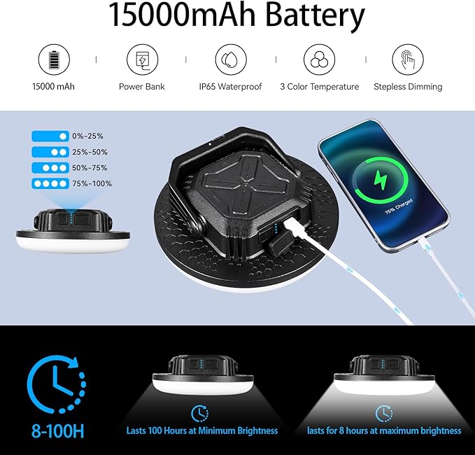 VAVOFO 4000LM 15,000mAh LED Camping Lantern Rechargeable, 3 Lighting Modes, 180LEDs ,Portable Tent