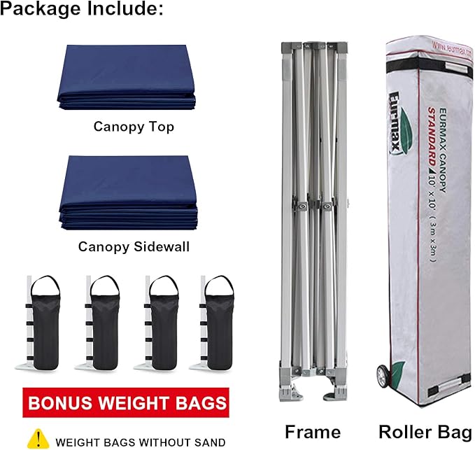 Eurmax USA 10'x10' Pop-up Canopy Tent Commercial Instant Canopies with 4 Removable Zipper End Side