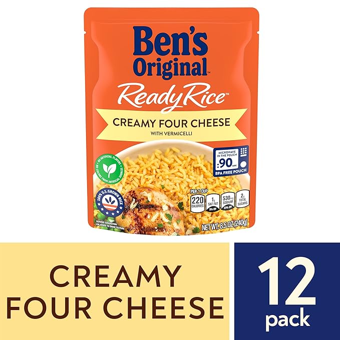 BEN'S ORIGINAL Ready Rice Creamy Four Cheese Flavored Rice, Easy Dinner Side, 8.5 oz Pouch (Pack of