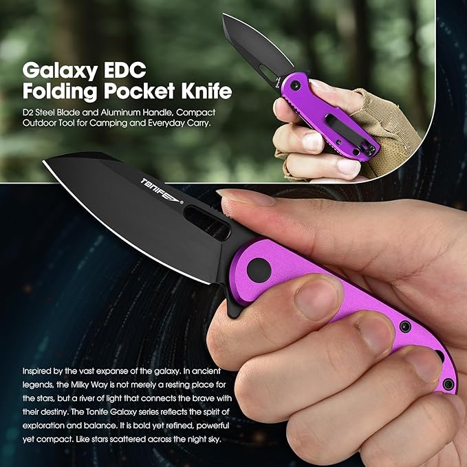 TONIFE Galaxy Mini Folding Knife with D2 Steel Blade and Aluminum Handle, EDC Pocket Tool for