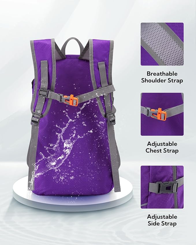WATERFLY Hiking Foldable Daypack Backpack: 25L Ultra Lightweight Waterproof Day Pack for Woman Man
