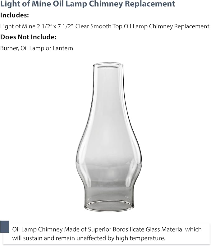 Light of Mine: 2.5" X 7.5" Oil Lamp Replacement Chimney - Clear Smooth Top Borosilicate Chimney (2