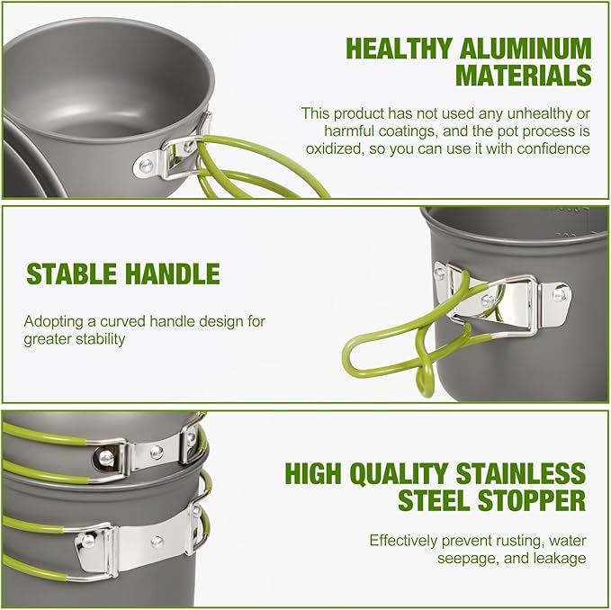 SS SUNSBELL Camping Cooking Set, Non-Stick Camping Pot and Pan Set, Portable Camping Cookware with
