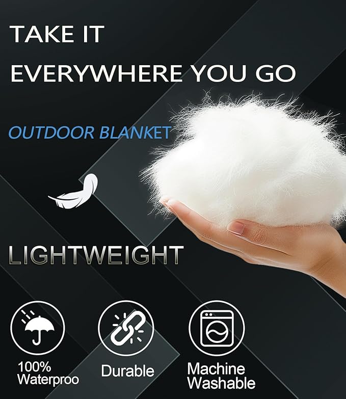 Outdoor Puffy Camping Blanket, Lightweight Down Alternative Puffy Waterproof Stadium Blanket with