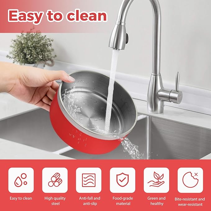 Stainless Steel Dog Bowl, Metal Water and Food Dish for Large Dogs, Insulated Non-Slip Pet Bowl