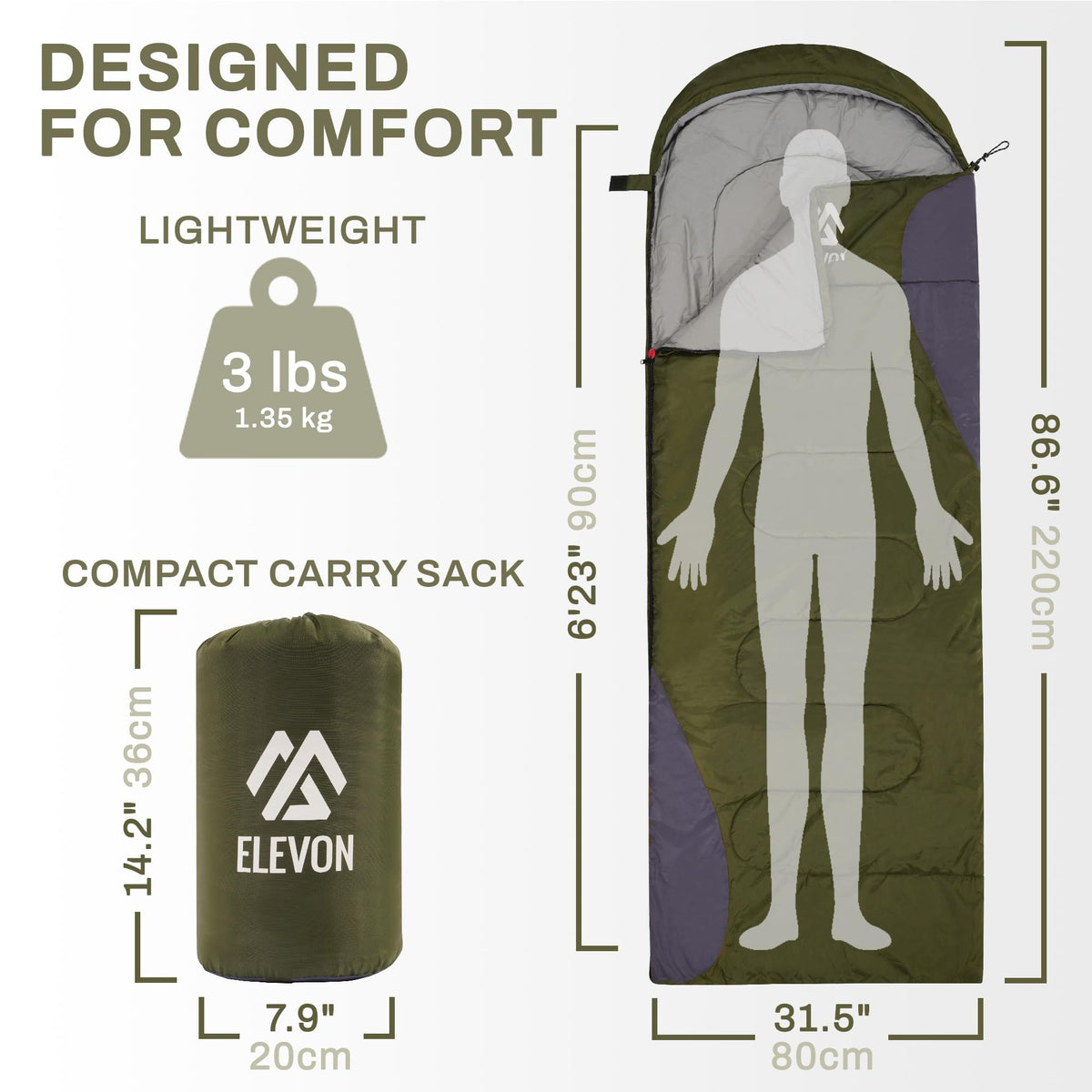 Elevon Sleeping Bag for Adults Teens Kids Cold Warm Weather, Portable Waterproof & Lightweight
