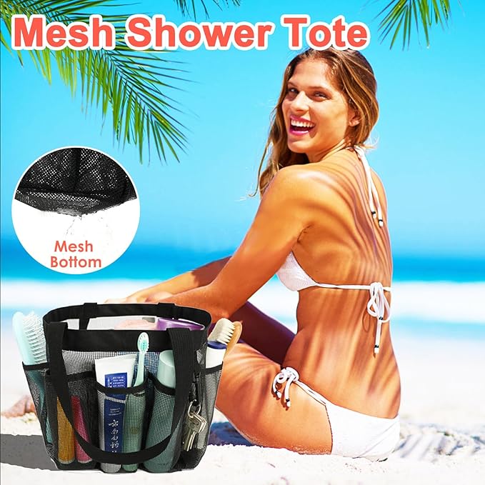 Mesh Shower Caddy Portable for College Dorm Room Essentials, 8-Pocket Large Shower Basket Tote Bag