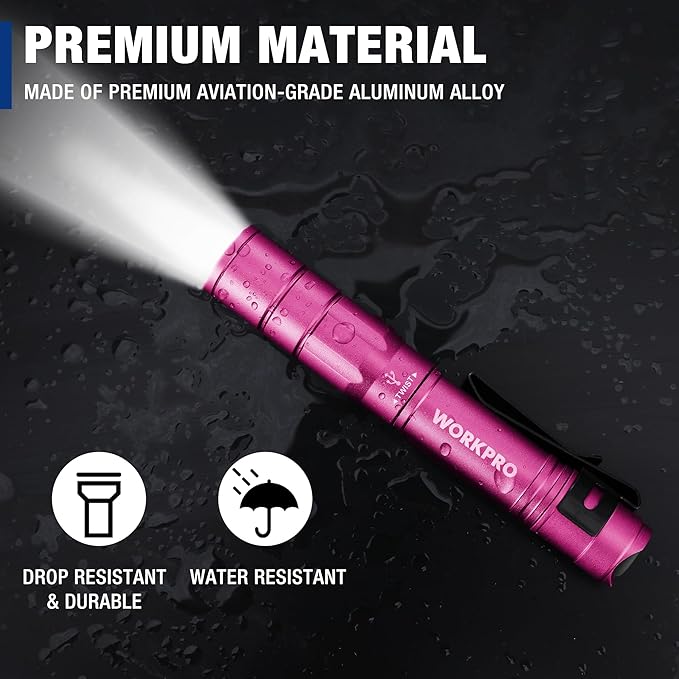 WORKPRO Rechargeable Pen Light, Mini Flashlight, 2 Pack Ultra-Compact EDC Flashlight, Pocket