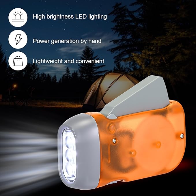 Mudder 24 Pieces Hand Crank Flashlight with LED Self Powered Charging Torch Dynamo for Camping