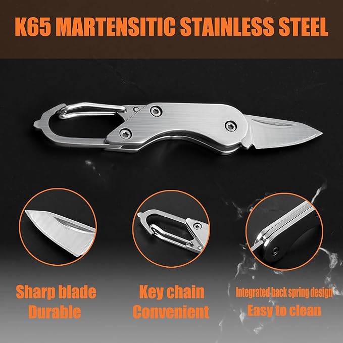 Stainless steel mini folding knife, portable key chain knife and small portable grindstone and