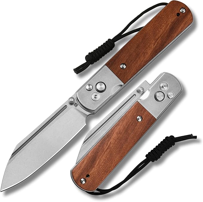 ARTISANCUTLERY Holm Pocket Knife with 3.10'' AR-RPM9 Steel, Handle with Stone Washed Steel and Wood