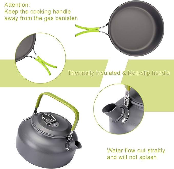 Peidesi Camping Cookware Mess Kit, Portable Camp Stove Pots and Pans Set, Carabiner, Folding Knife