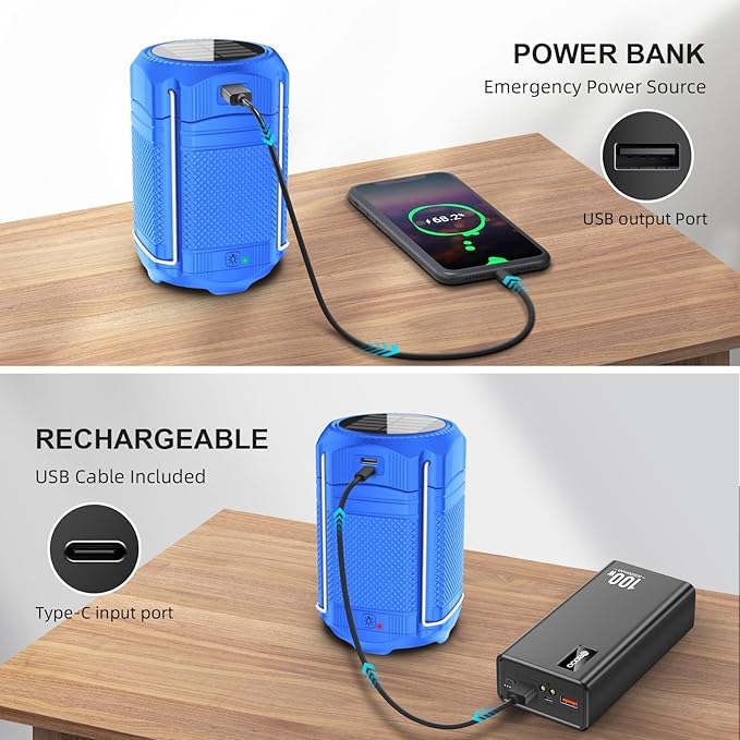 Camping Lantern 5000mAh Solar Hand Crank Telescopic LED Flashlight USB Charger for Power Outages