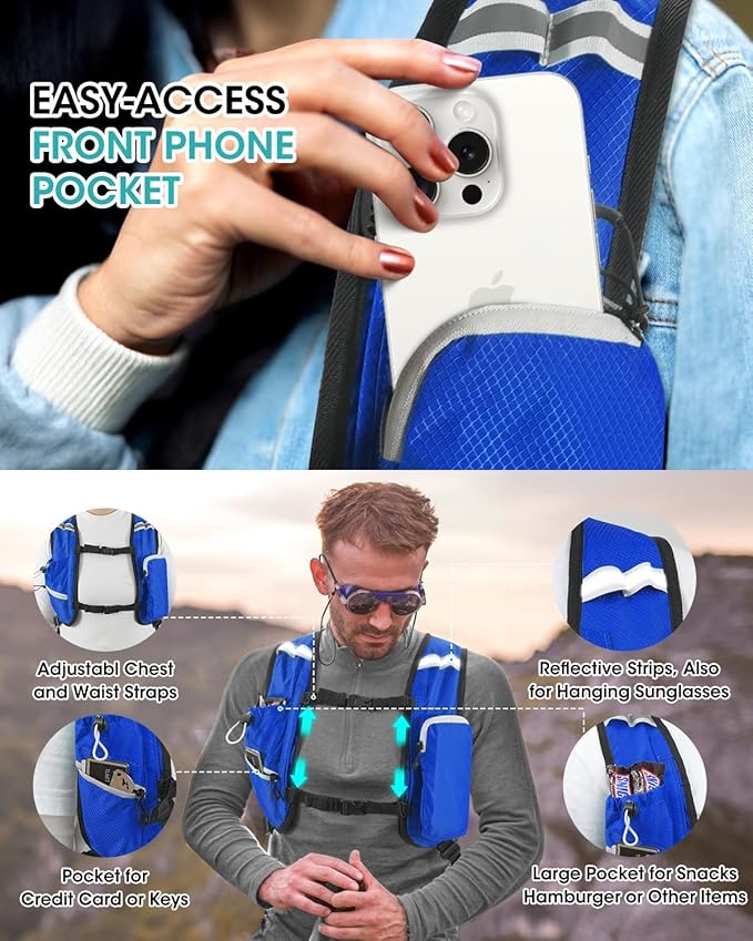 Small Hiking Backpack with Front Phone Holder, Packable Back pack with Chest and Waist Strap