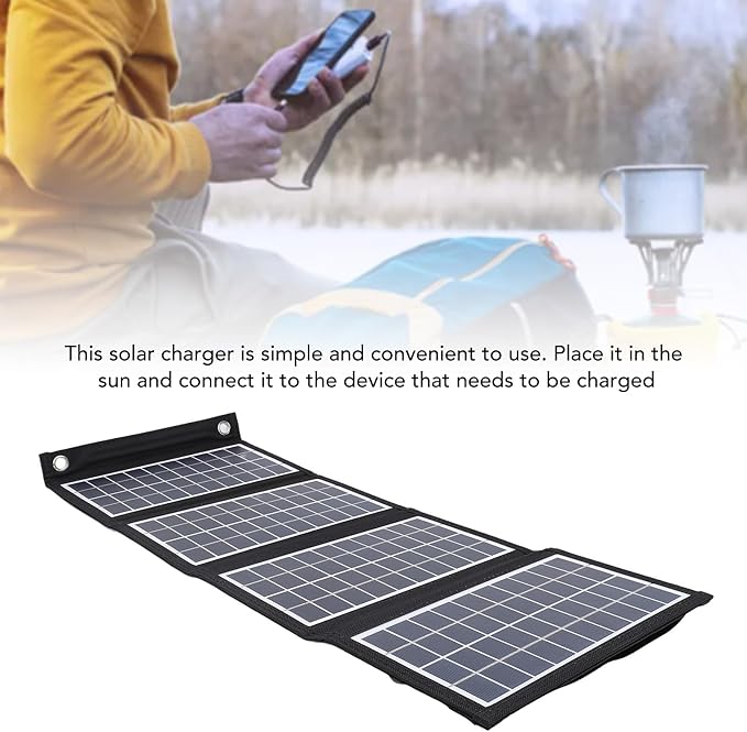 Portable Solar Panel, 30W 5V Foldable Solar Panel Charger with Dual USB Outputs, 4 Fold Water Proof