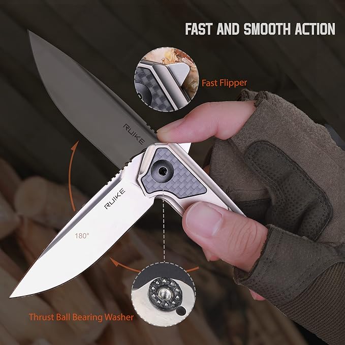 Ruike Tactical Folding Pocket Knife for Men,N690 Stainless Steel Blade,TC4 Titanium Alloy