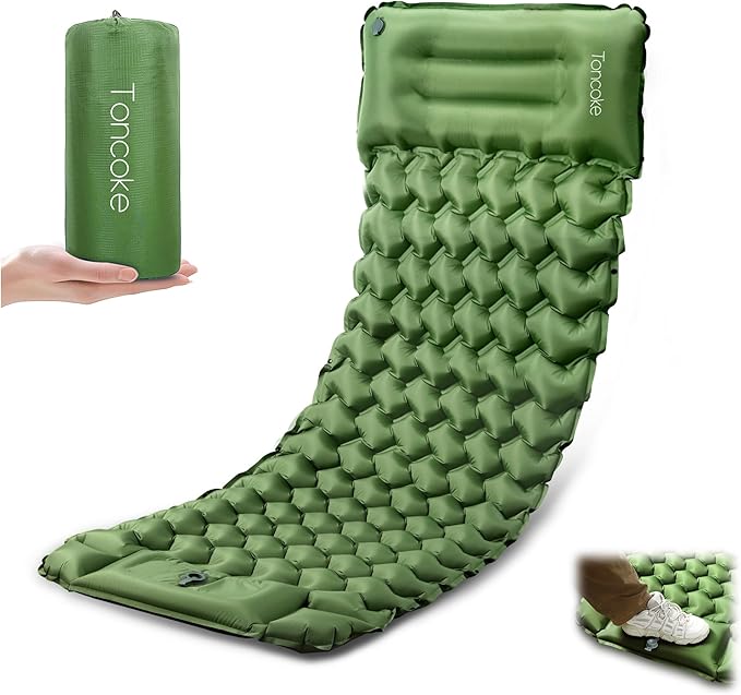 Sleeping Pad for Camping, Ultralight Inflatable Sleeping Mat with Pillow Built in Foot Pump