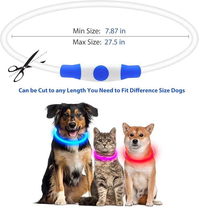 Flashseen LED Dog Collar, USB Rechargeable Glowing Lighted Up Collar, Cuttable Water-Resistant TPU