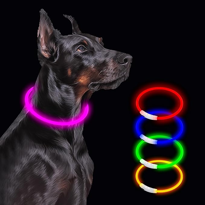 Led Light Up Dog Collar Rechargeable Waterproof, Glow in Dark Dog Collar, TPU Cuttable Lighted Dog