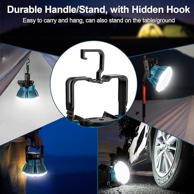 LED Camping Lantern Light Compatible with Makita 18V Battery, 2400LM 3 Adjustable Brightness